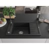 Mexen Elias chiuvetă de granit cu un compartiment, cu picurător și  baterie de bucătărie Telma, Neagră - 6511-77-670200-70
