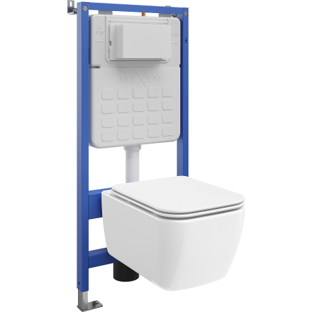 Mexen Stella WC fali alatti készlet Tex Air Slim pneumatikus kerettel, WC csészével és lassan záródó ülőkével, fehér