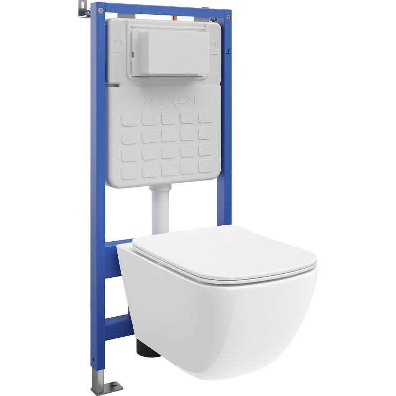 Mexen Timo WC beépített készlet Tex Slim kerettel, Tornado WC csészével és lassan záródó ülőkefedelekkel, fehér