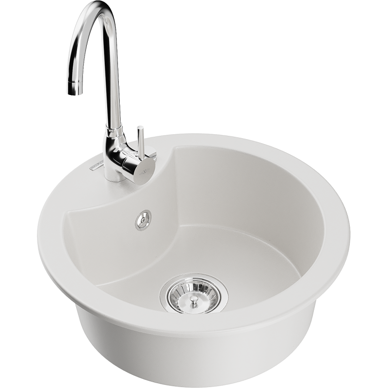 Mexen Diego chiuvetă de granit 1-cameră cu baterie de bucătărie Telma, alb - 6512-20-670200-00