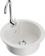 Mexen Diego chiuvetă de granit 1-cameră cu baterie de bucătărie Telma, alb - 6512-20-670200-00