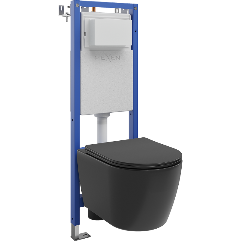 Mexen Carmen WC süllyesztett készlet keskeny, sarokkeretes Tex W függő WC csészével és lassan záródó WC ülőkével,