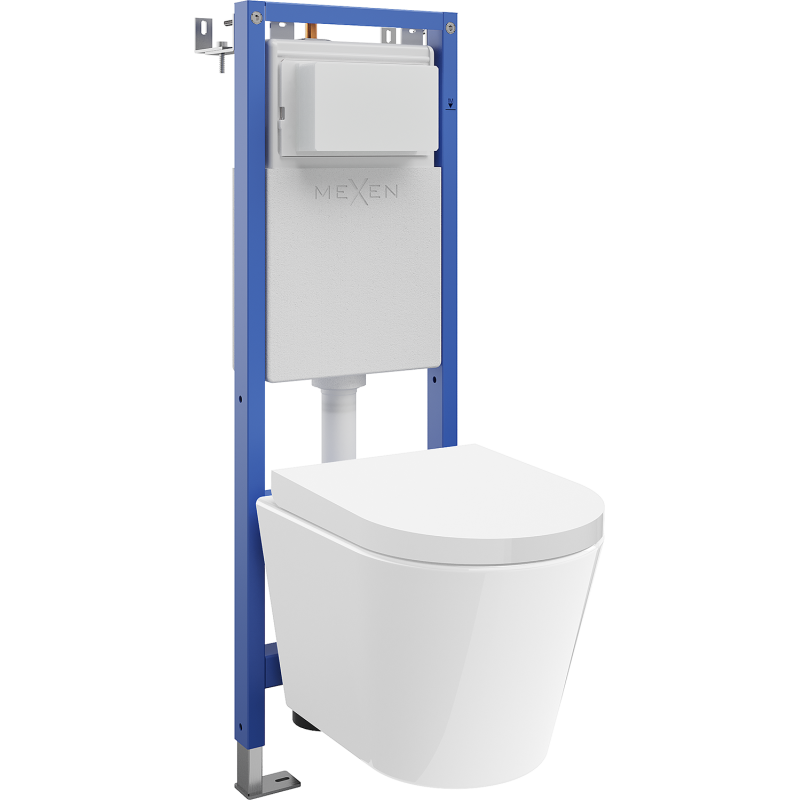 Mexen Rico süllyesztett WC készlet keskeny keret, sarok Tex W WC Tornado csészével és lassan csukódó ülőkével, fehér