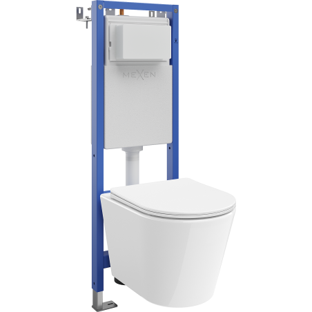 Mexen Rico falra szerelhető WC készlet, Tex W keskeny sarokkeret WC tornádó csészével és lassan záró tetővel, fehér