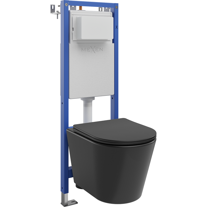 Mexen Rico sarokba szerelhető WC szett keskeny szerkezettel, Tex W beépíthető keret WC csészével és lassan csukódó