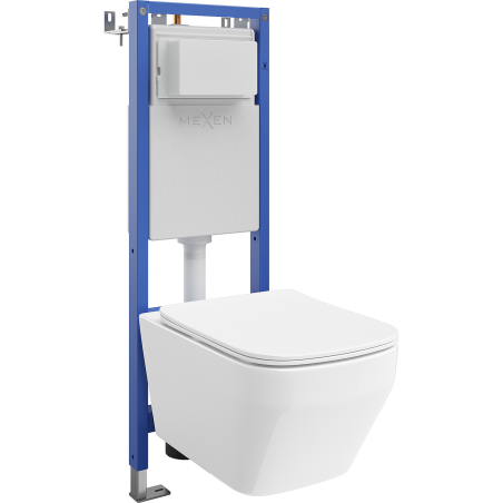Mexen Riva szett beépíthető WC keret keskeny, sarok Tex W Tornado WC-csészével és lassan záródó WC-ülőkével, fehér
