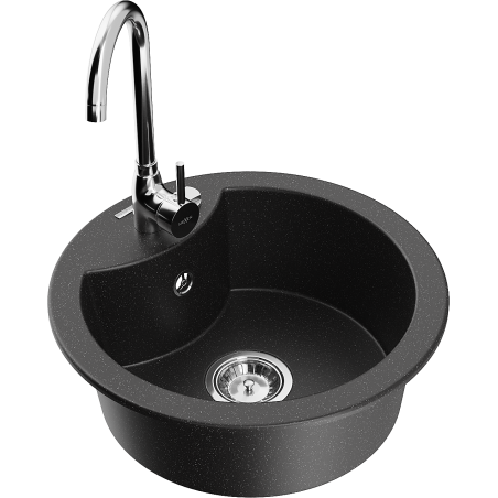 Mexen Diego chiuvetă granit 1-comparteiment cu baterie bucătărie Telma, negru/argintiu - 6512-73-670200-00