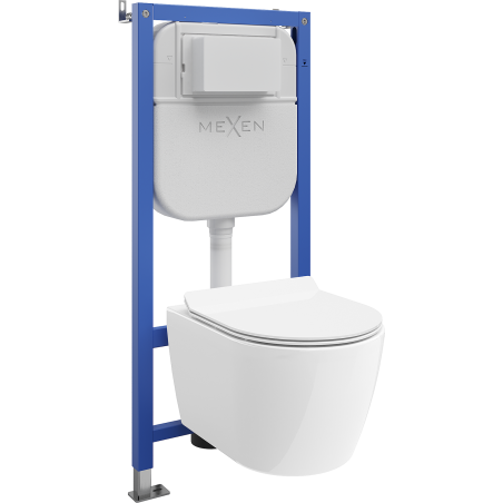 Mexen Carmen WC süllyesztett szett Tex Air E pneumatikus kerettel, WC csésze és soft-close ülőke, fehér - 610930884000A