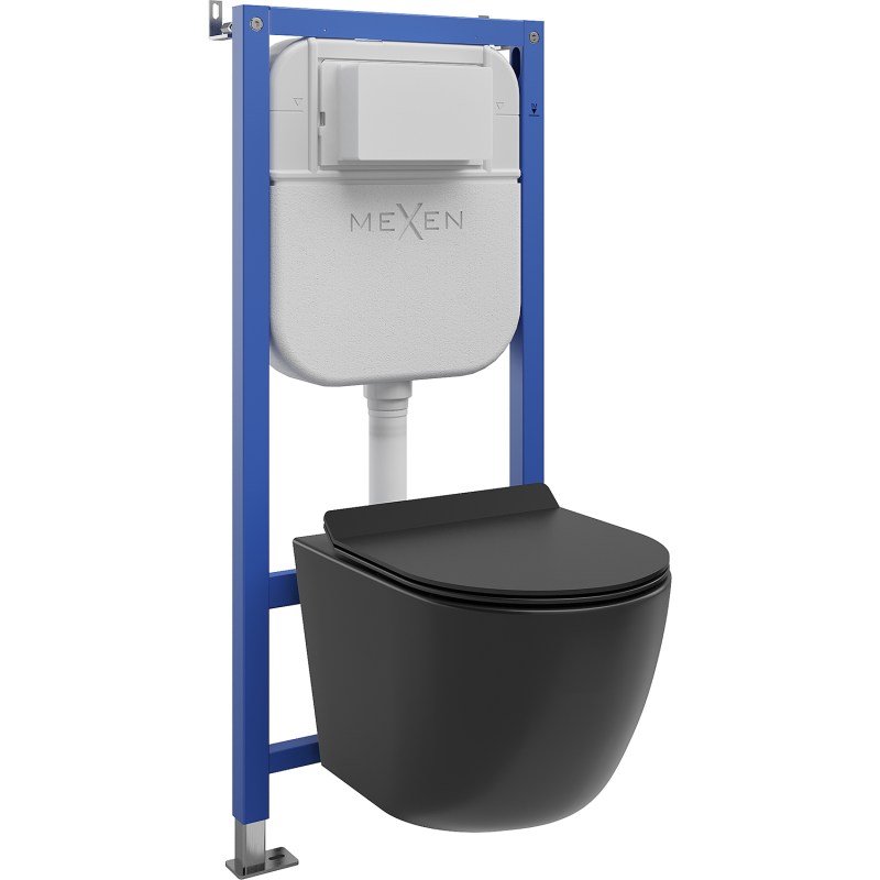 Mexen Lena set WC îngropat cadru pneumatic Tex Air E cu vas WC Tornado și capac cu închidere lentă, negru mat
