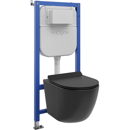 Mexen Lena set WC îngropat cadru pneumatic Tex Air E cu vas WC Tornado și capac cu închidere lentă, negru mat