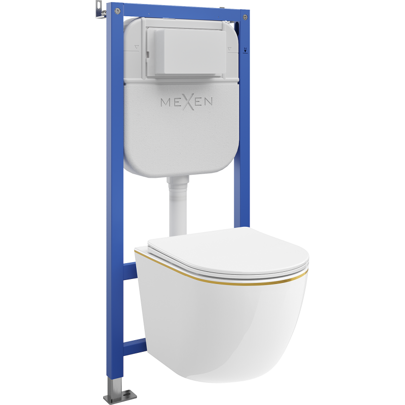 Mexen Lena set încastrat WC cadru pneumatic Tex Air E cu vas WC și capac cu cădere lentă, alb/auriu - 610930224005A