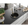 Mexen Diego chiuvetă granitică cu o singură cuvă cu baterie de bucătărie Telma, negru/auriu - 6512-75-670200-50