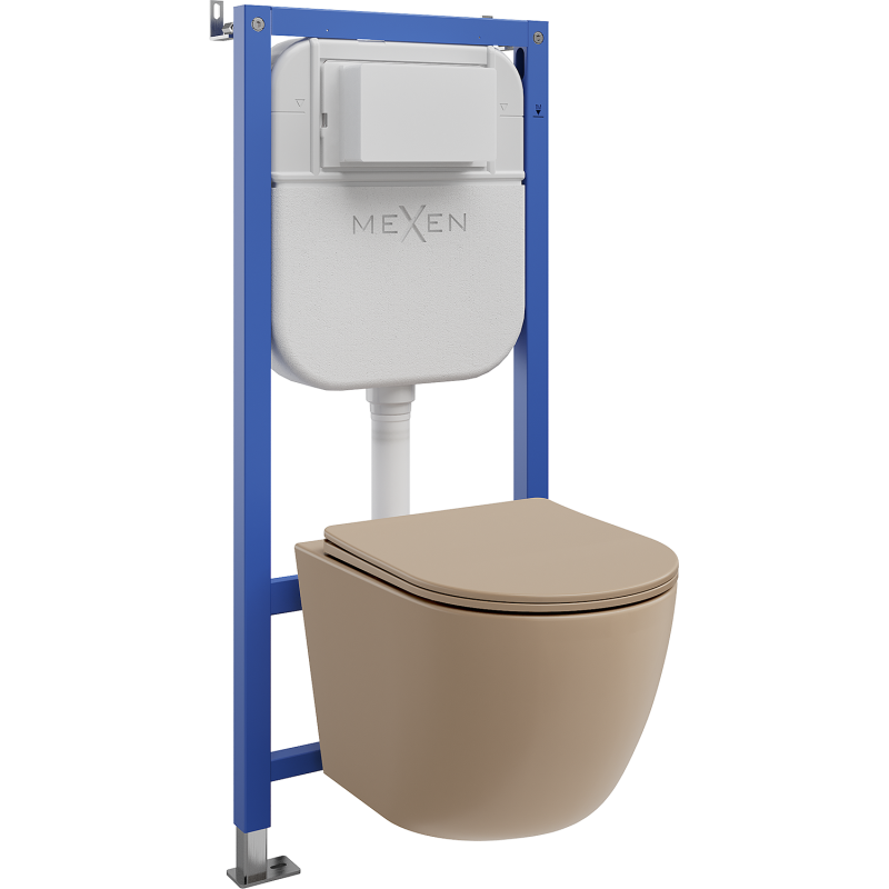 Mexen Lena set WC încastrat cu cadru pneumatic Tex Air E cu vas WC și capac cu închidere lentă, cappuccino mat
