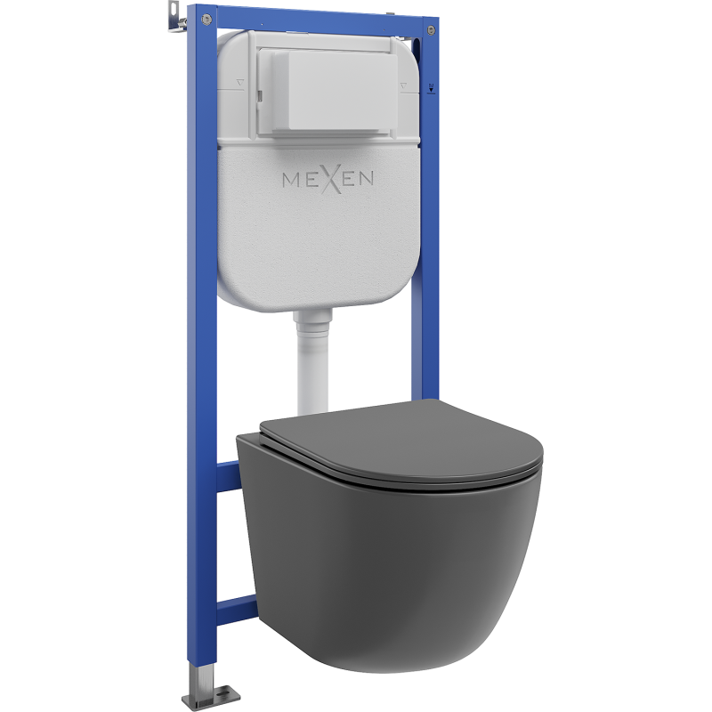 Mexen Lena set incastrat WC cadru pneumatic Tex Air E cu vas WC și capac cu închidere lentă, gri închis mat - 610930224071A