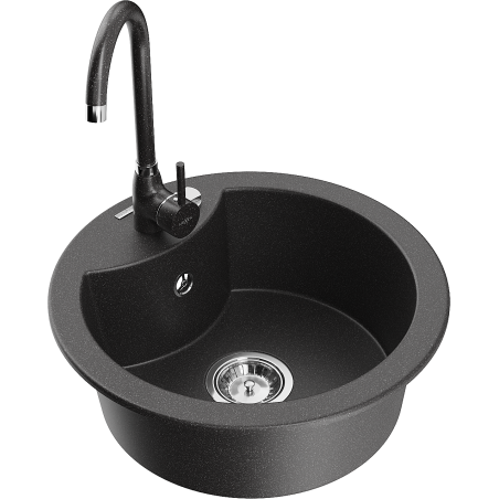 Mexen Diego chiuvetă granitică cu o singură cuvă cu robinet de bucătărie Telma, negru pătat - 6512-76-670200-76