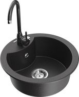 Mexen Diego chiuvetă de granit cu 1 compartiment și baterie de bucătărie Telma, negru cu pete - 6512-76-670200-76