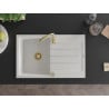 Mexen Bruno chiuvetă de granit cu un compartiment, cu picurător și  baterie de bucătărie Telma, Albă - 6513-20-670200-50