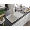 Mexen Bruno chiuvetă de granit cu un compartiment, cu picurător și  baterie de bucătărie Telma, Albă - 6513-20-670200-50