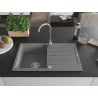 Mexen Bruno chiuvetă de granit cu un compartiment, cu picurător și  baterie de bucătărie Telma, Gri - 6513-71-670200-00