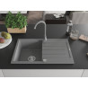Mexen Bruno chiuvetă de granit cu 1 cuvă cu scurgător și baterie de bucătărie Telma, gri - 6513-71-670200-71