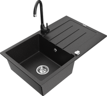 Mexen Bruno chiuvetă din granit 1-cameră cu scurgător și baterie de bucătărie Telma, negru/argintiu - 6513-73-670200-70