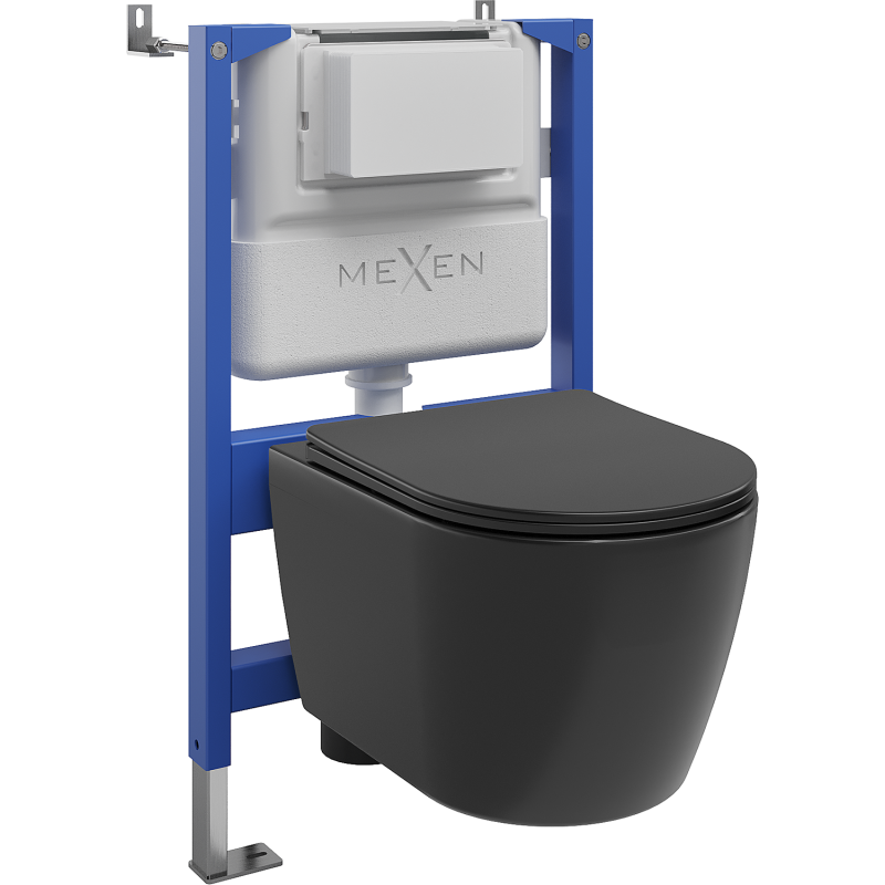 Mexen Carmen set încastrat WC cadru pneumatic Tex Air XS-F cu vas WC Tornado și capac cu închidere lentă, negru mat