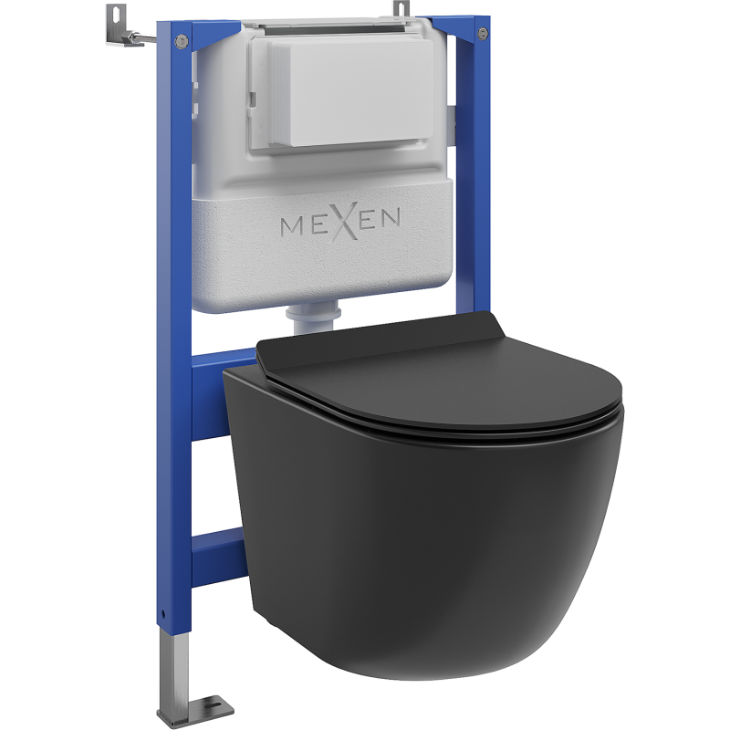 Mexen Lena set WC încastrat cu suport pneumatic Tex Air XS-F cu vas WC Tornado și capac cu închidere lentă, negru mat