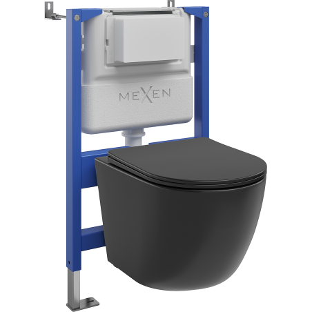 Mexen Lena set încastrat WC, cadru pneumatic Tex Air XS-F cu vas WC și capac cu închidere lentă, negru mat - 610830221085A