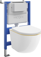 Mexen Lena set încastrat WC cu cadru pneumatic Tex Air XS-F cu vas WC și capac cu cădere lentă, alb/auriu - 610830224005A