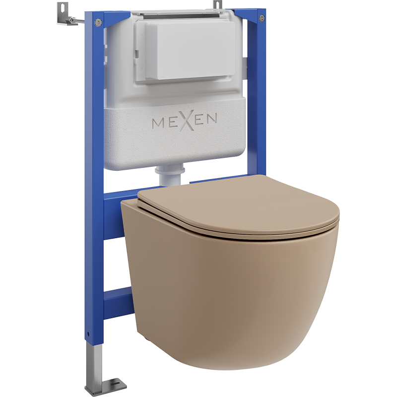 Mexen Lena set încastrat WC cadrul pneumatic Tex Air XS-F cu vas WC și capac cu închidere lentă, cappuccino mat
