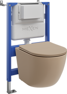 Mexen Lena Tex Air XS-F pneumatikus WC tartály fali szerelőkeret, WC csésze és lassan záródó ülőke, matt cappuccino