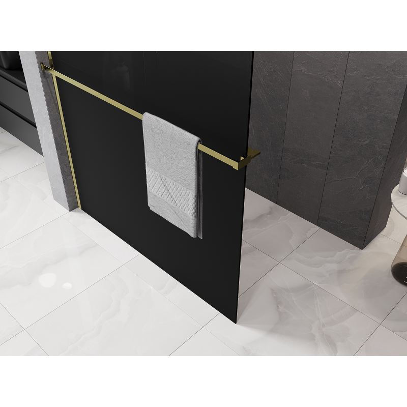 Mexen Kioto+ perete de duș cu raft Walk-in 90 x 200 cm, ombre negru 8 mm, auriu - 800-090-121-50-76