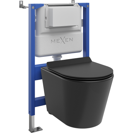 Mexen Rico set WC încastrat cu cadru pneumatic Tex Air XS-F cu vas WC Tornado și capac cu închidere lentă, negru mat