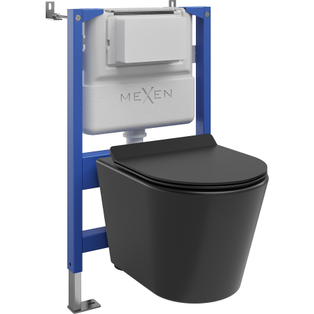 Mexen Rico WC beépített pneumatikus keret Tex Air XS-F WC Tornado csészével és lassan záródó ülőkével, fekete matt