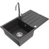Mexen Bruno chiuvetă de granit cu o cuvă, cu scurgător și baterie de bucătărie Telma, negru pătat - 6513-76-670200-00