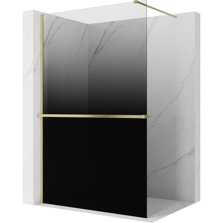 Mexen Kioto+ Walk-in 70 x 200 cm-es zuhanyfal polccal, fekete ombre 8 mm, arany szálcsiszolt - 800-070-121-55-76