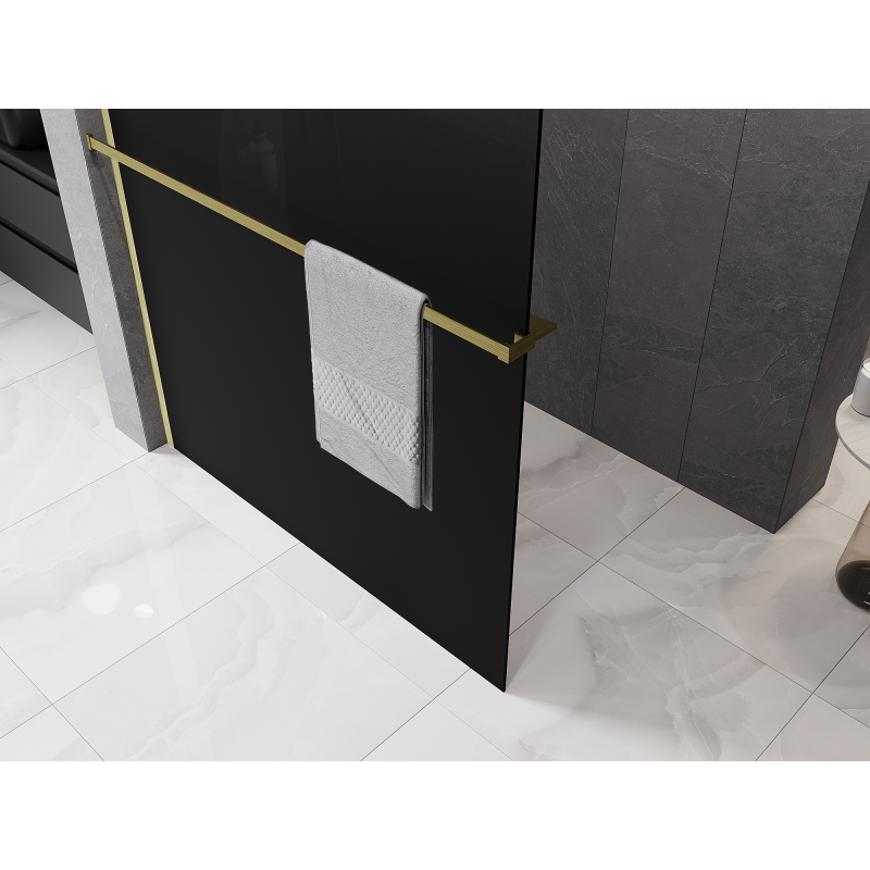 Mexen Kioto+ perete de duș cu poliță Walk-in 90 x 200 cm, ombre negru 8 mm, auriu periat - 800-090-121-55-76