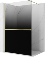 Mexen Kioto+ Zuhanyfal polccal, Walk-in 110 x 200 cm, ombre fekete 8 mm, arany kefe - 800-110-121-55-76