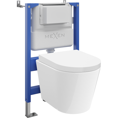 Mexen Rico set WC îngropat cu cadru pneumatic Tex Air XS-F cu vas WC Tornado și capac cu închidere lentă, alb