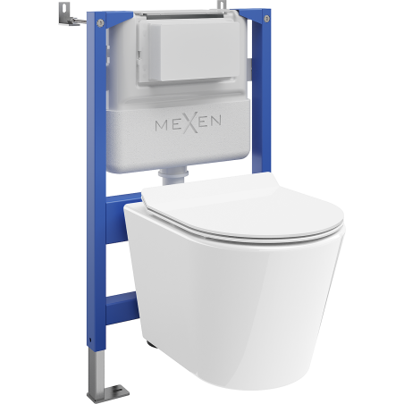 Mexen Rico set incastrat WC cadru pneumatic Tex Air XS-F cu vas WC Tornado și capac cu închidere lentă, alb - 610830724000TA
