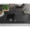 Mexen Bruno chiuvetă de granit cu 1 cuvă, cu scurgător și baterie de bucătărie Telma, neagră - 6513-77-670200-70