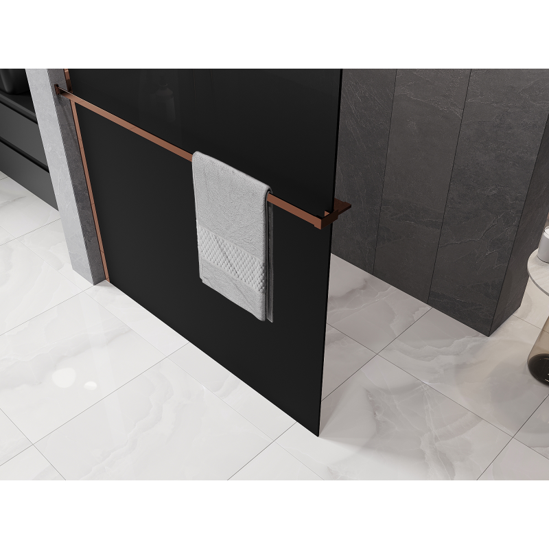 Mexen Kioto+ perete de duș cu raft Walk-in 90 x 200 cm, ombre negru 8 mm, aur roz - 800-090-121-60-76