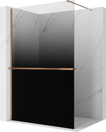 Mexen Kioto+ zuhanyfal polccal Walk-in 140 x 200 cm, fekete ombre 8 mm, rózsaarany - 800-140-121-60-76