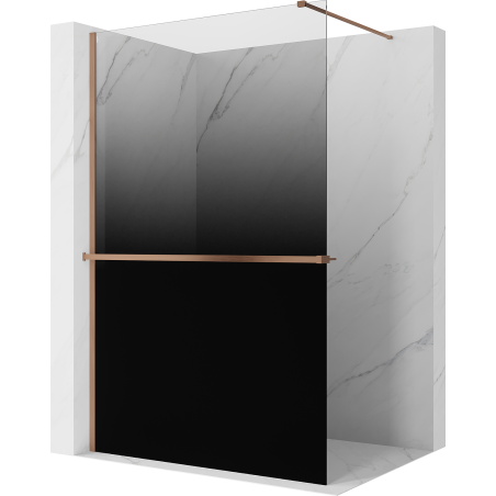 Mexen Kioto+ Zuhanyfal polccal Walk-in 80 x 200 cm, fekete ombre 8 mm, kefélt réz - 800-080-121-65-76