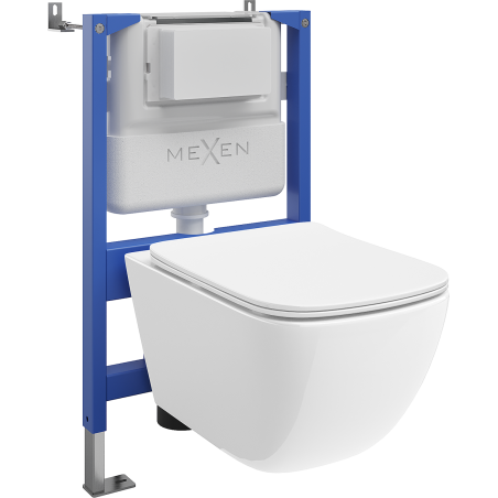 Mexen Timo Tex Air XS-F pneumatikus fali WC-készlet WC-csészével Tornado és lassan záródó WC-ülőkével, fehér