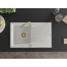 Mexen Cesar chiuvetă de granit cu 1 compartiment, cu scurgător și baterie de bucătărie Telma, alb - 6514-20-670200-50