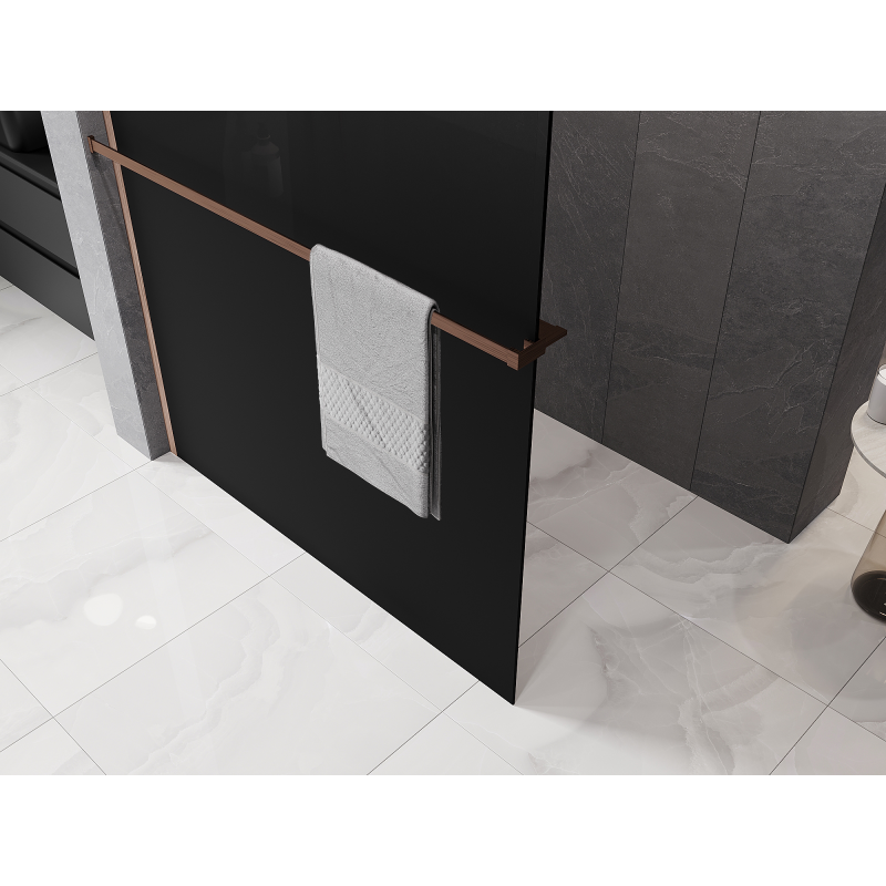 Mexen Kioto+ zuhanyfal polccal Walk-in 140 x 200 cm, fekete ombre 8 mm, csiszolt réz - 800-140-121-65-76