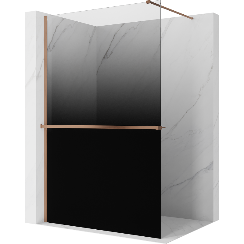 Mexen Kioto+ zuhanyfal polccal Walk-in 140 x 200 cm, fekete ombre 8 mm, csiszolt réz - 800-140-121-65-76