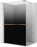 Mexen Kioto+ zuhanyfal polccal Walk-in 150 x 200 cm, ombre fekete 8 mm, kefélt réz - 800-150-121-65-76