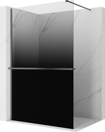 Mexen Kioto+ zuhanyfal polccal, Walk-in 120 x 200 cm, ombre fekete 8 mm, gun gray kefélt - 800-120-121-66-76